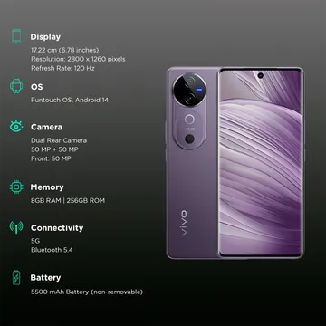 Vivo V40 5G (8GB RAM, 256GB, Lotus Purple)