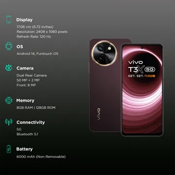 Vivo T3x 5G (8GB RAM, 128GB, Crimson Bliss) Smart Phone