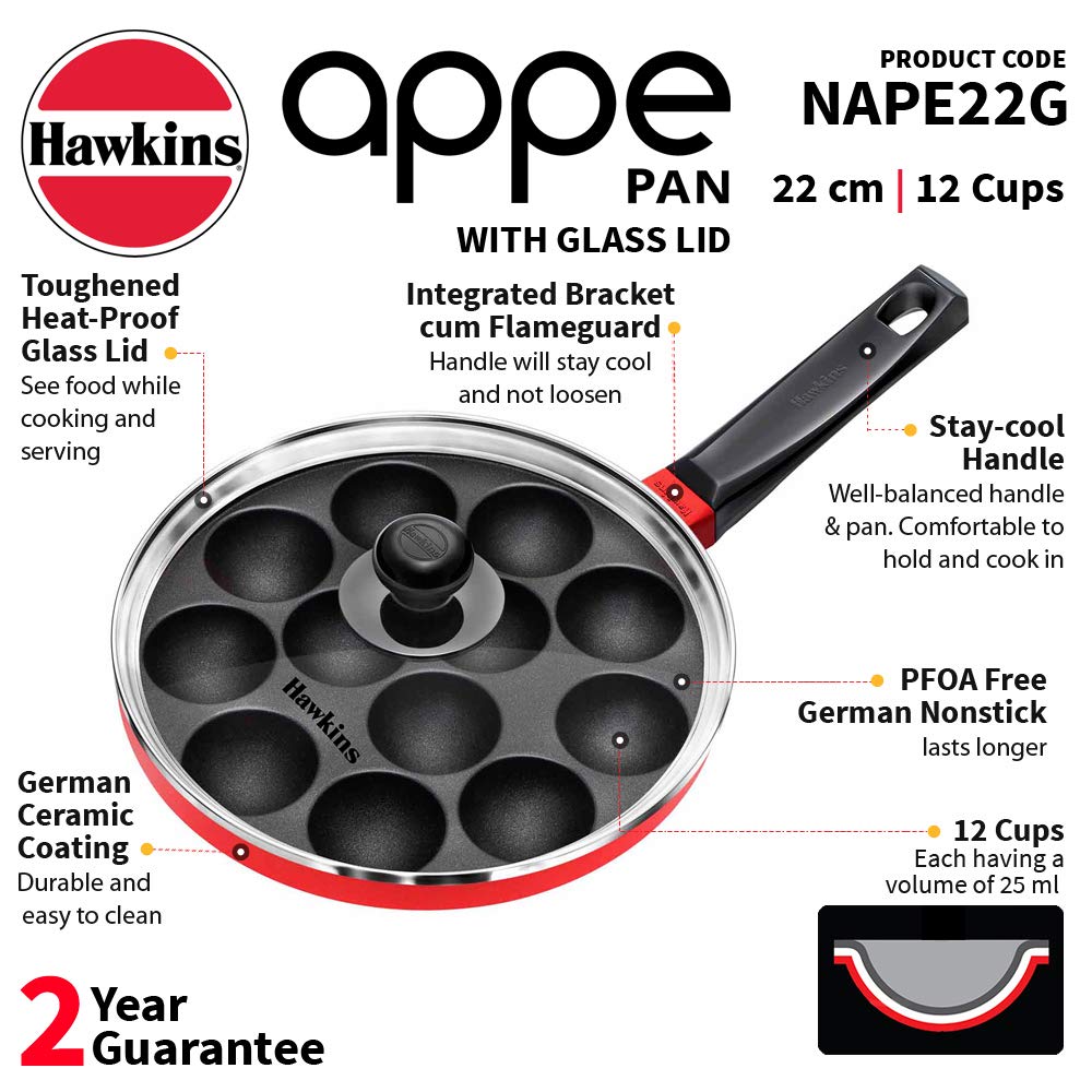 Hawkins Nonstick Appe Pan with Glass Lid, 12 Cups 2 Pcs Set
