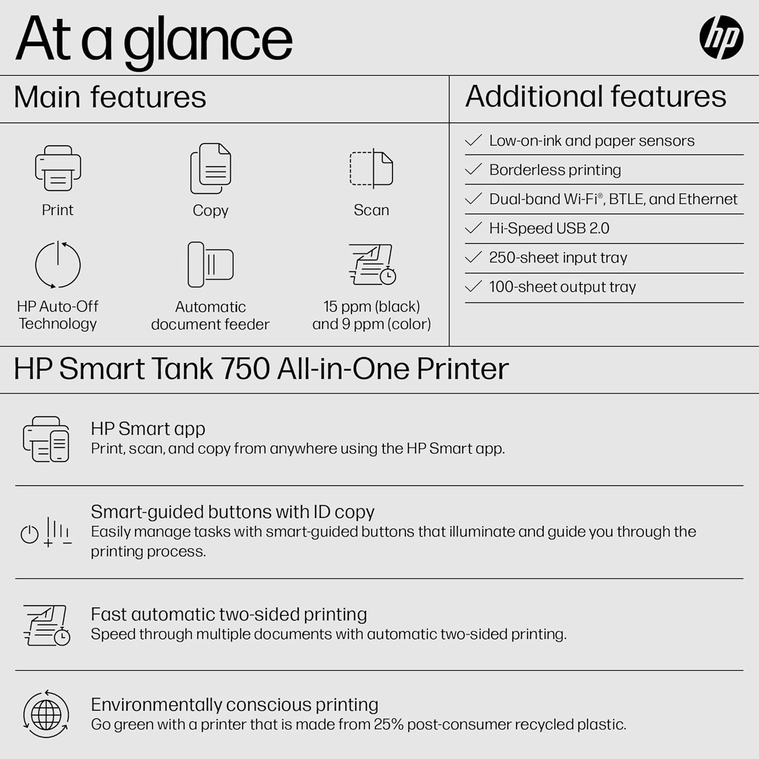 HP Smart Tank Printer Aio 750 Wifi with 1 Year Warrenty